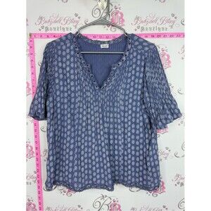 Kismet Blue Printed Short-Sleeve Peasant Blouse